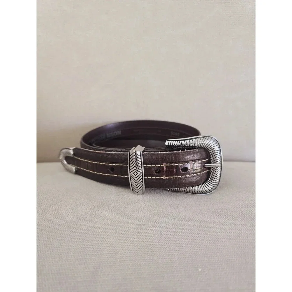 Vintage Bison Coloma Brown 5162 Leather Buckle Belt USA Croc Emboss Mens Size 40